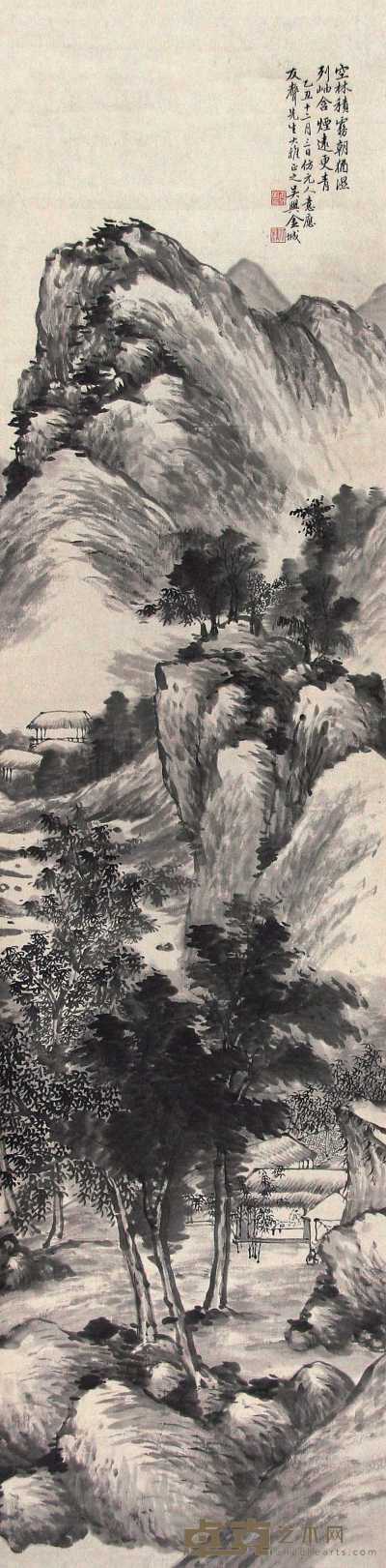 金城 乙丑（1925年）作 山水 立轴 165×41cm